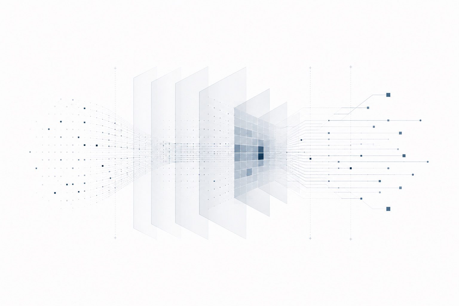 Documents compiling through layered evidence planes into traced, verified outputs